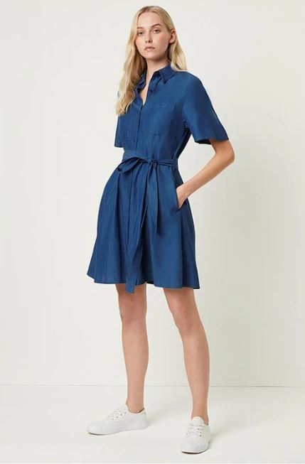 French Connection Leila Ixie Lyocell Button Shirt Dress Dark Mid Indigo 71MBH
