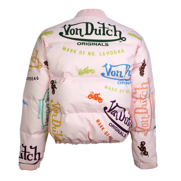 Von Dutch Unisex All Over Print Puffer Jacket Pink MPJ1005 PNK - APLAZE