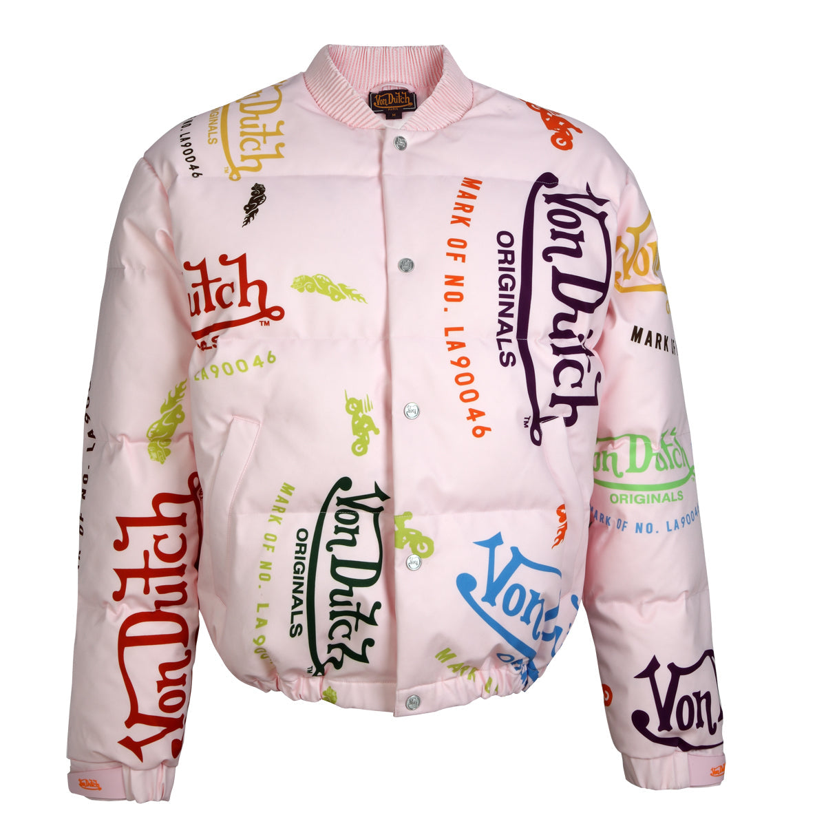 Von Dutch Unisex All Over Print Puffer Jacket Pink MPJ1005 PNK - APLAZE