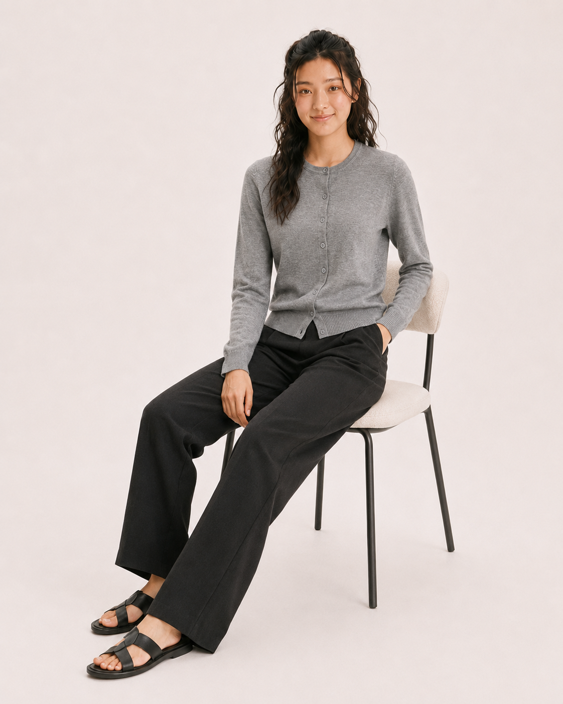 Aplaze Round Neck Button Cardigans Heather Grey SW280