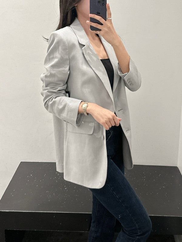 DKNY Women's Linen Blazer Jacket Sharkskin P3DCUQ79 EIH K1