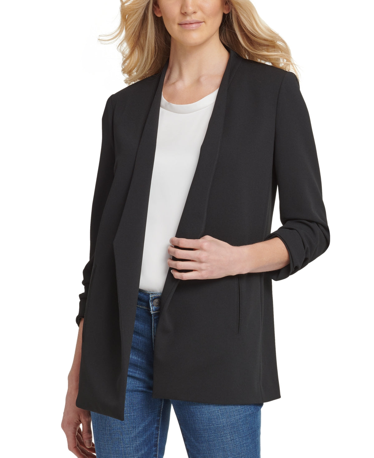 DKNY Women's Foundation Open Front Jacket Black P9RCAAWI BLK K1