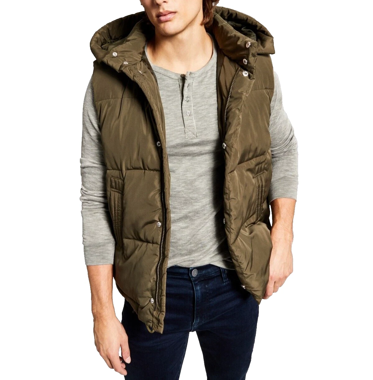 And Now This Men's Lightweight Puffer Vest Olive Green PA8007 ET3