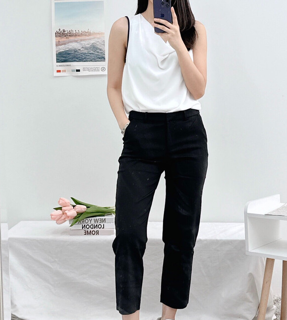 Paperbranch Women's Cropped Modern Slim Business Casual Pants Black PB002 BLK - APLAZE