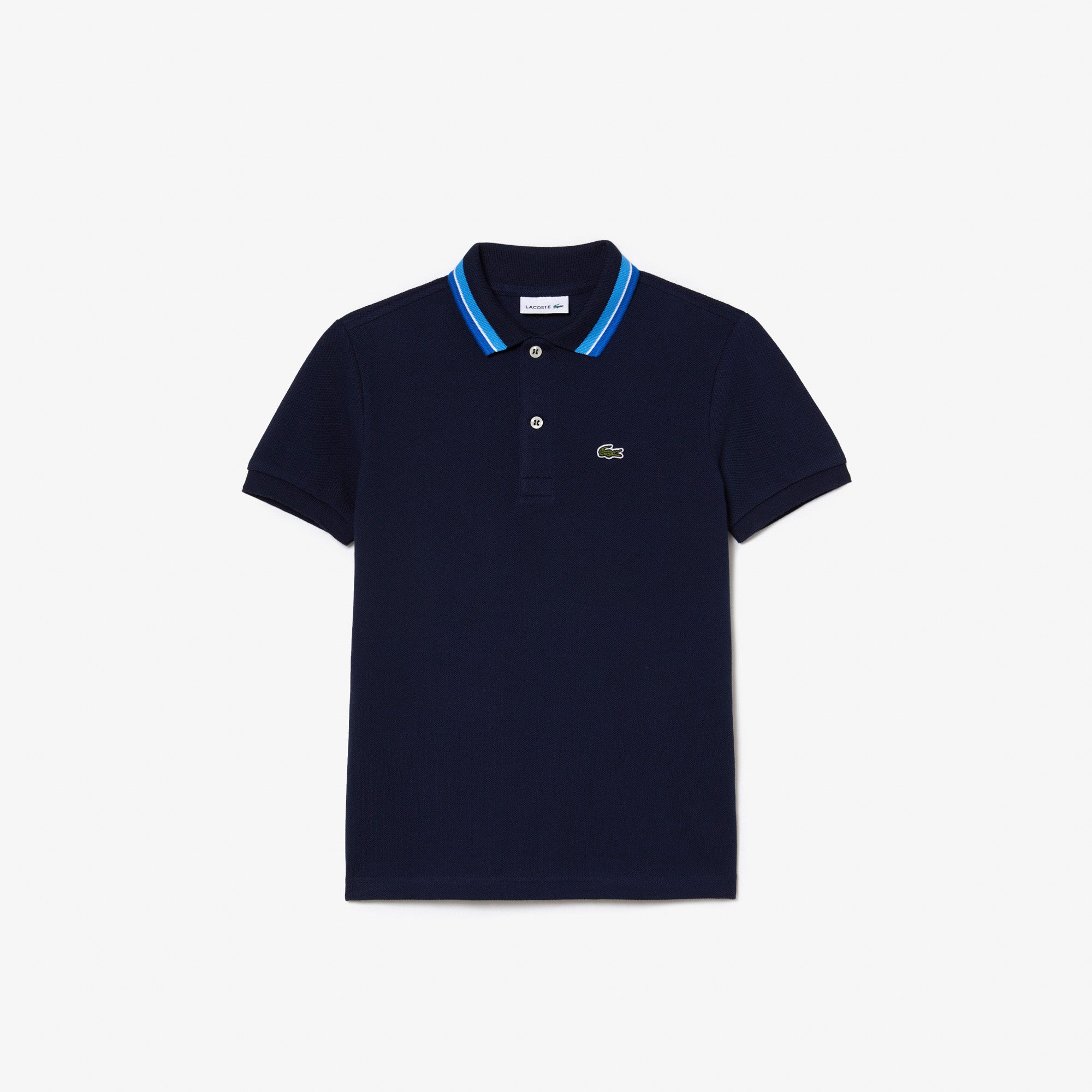 Lacoste Kids Tricolor Collar Cotton Petit Piqu Polo Navy Blue/Multico ...