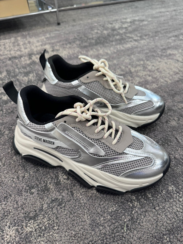 Steve Madden Women's Possession Sneaker Silver Multi POSS031