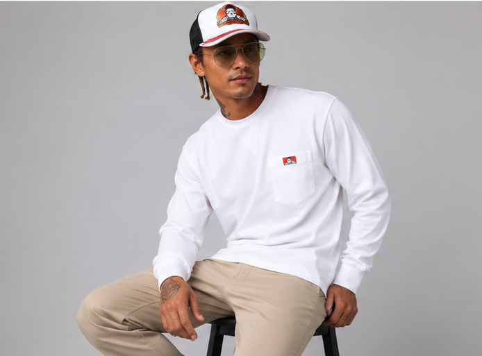 Ben Davis Heavy Duty Long Sleeve Pocket T-Shirt White 930