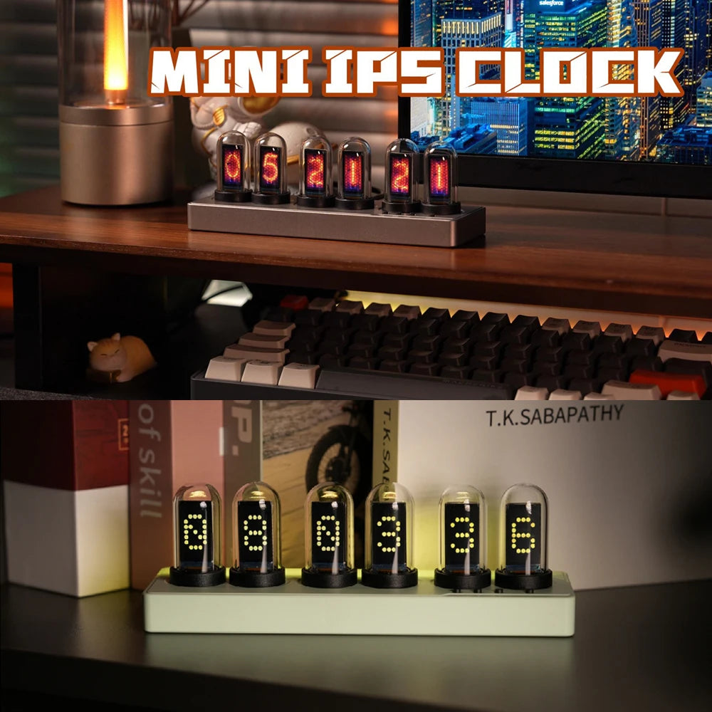 Aplaze WIFI Control IPS Nixie Tube Alarm Clock with Colorful RGB Lights for Game Room Decoration.DIY Clock Faces and Pictures.Gift Idea