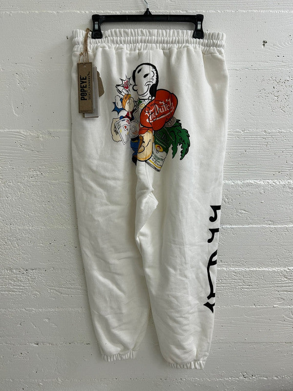 Von Dutch Mens Popeye Logo Cotton Fleece Sweatpants Off White PM150V