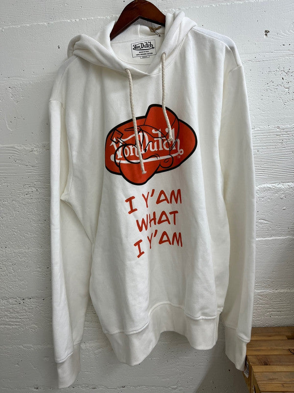 Von Dutch Mens Popeye Red Oval Cotton Fleece Hoodie Off White FM155V