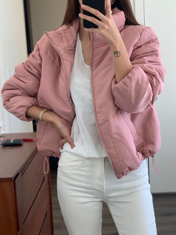 Aplaze High Neck Chevron Quilted Matte Puffer Jacket Mauve 65994