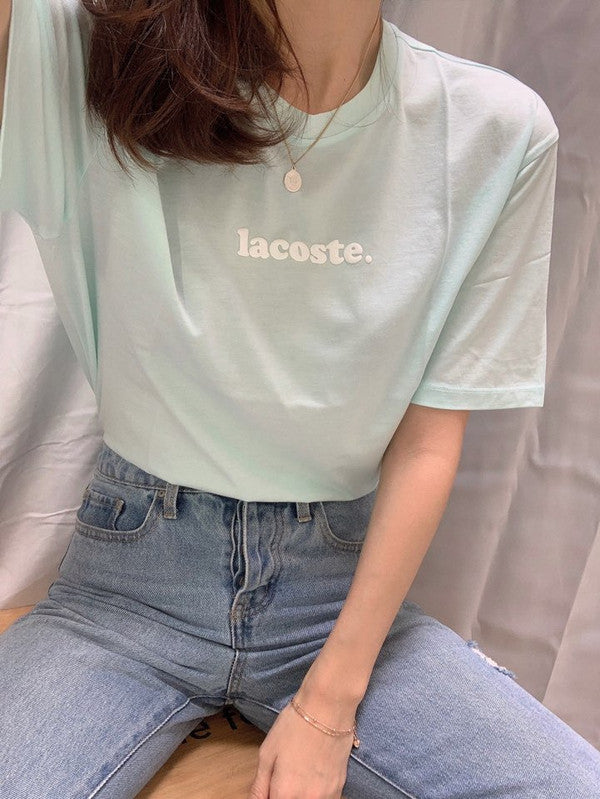 Lacoste Womens Signatue Printed Crew Neck Cotton T-shirt Turquoise/White TF5627 Y9R