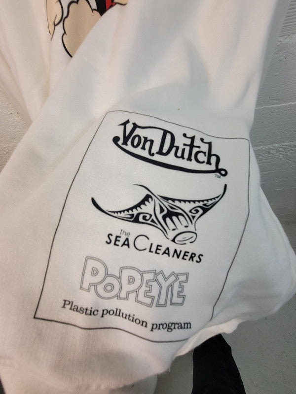 Von Dutch Mens Popeye Logo Cotton Fleece Hoodie Off White FM152V