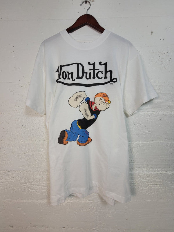 Von Dutch Mens Popeye Logo Organic Cotton T-Shirt Off White TM141V