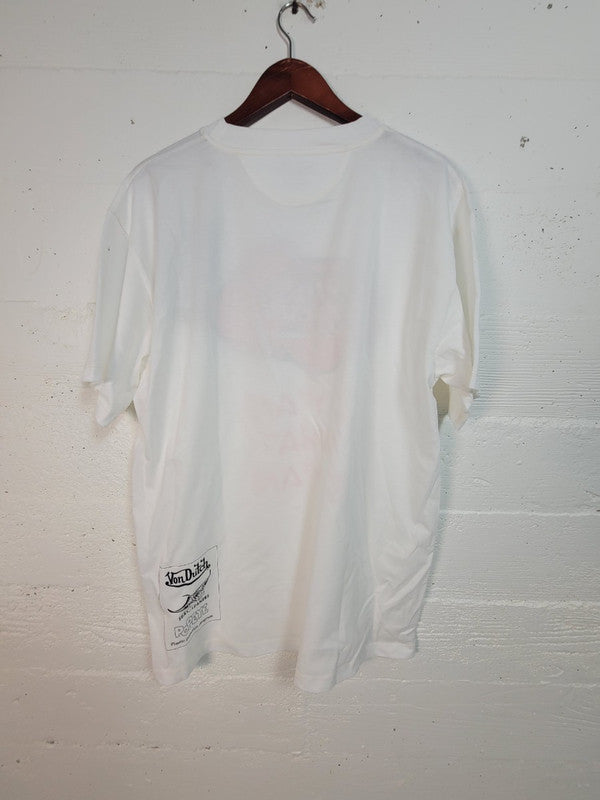 Von Dutch Mens Popeye Red Oval Organic Cotton T-Shirt Off White TM149V
