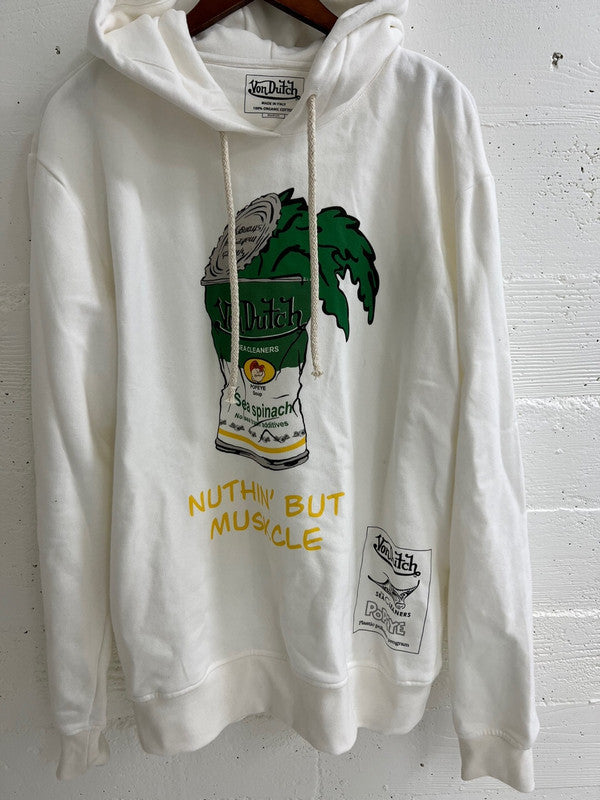 Von Dutch Mens Popeye Sea Cleaners Cotton Fleece Hoodie Off White FM164V