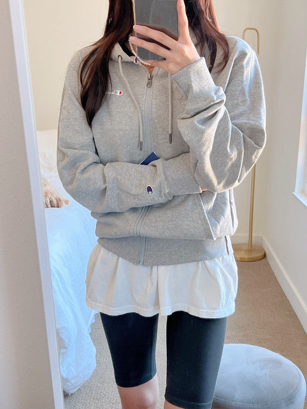 Champion Men's Powerblend Fleece Full Zip Hoodie Script Logo Oxford Gray GF91H Y08160 1IC