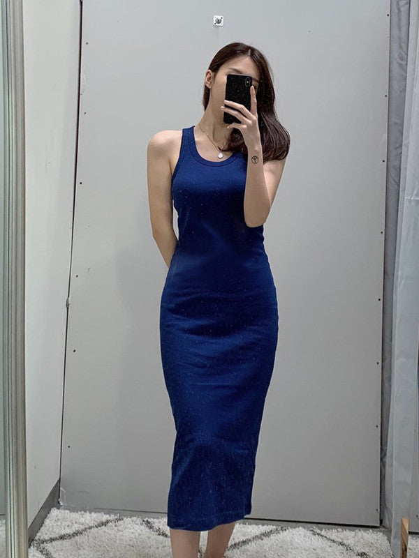 Lacoste Women's Long Ribbed Cotton Dress Methylene EF5480 F9F