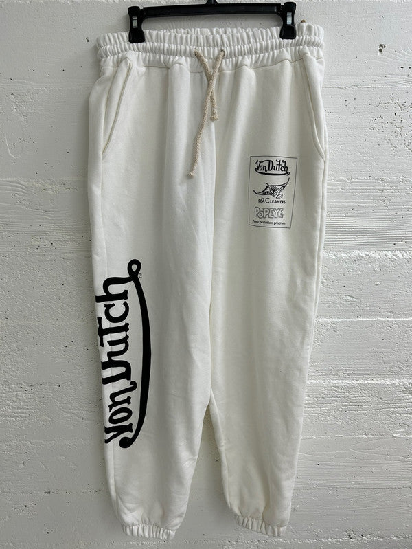 Von Dutch Mens Popeye Logo Cotton Fleece Sweatpants Off White PM150V