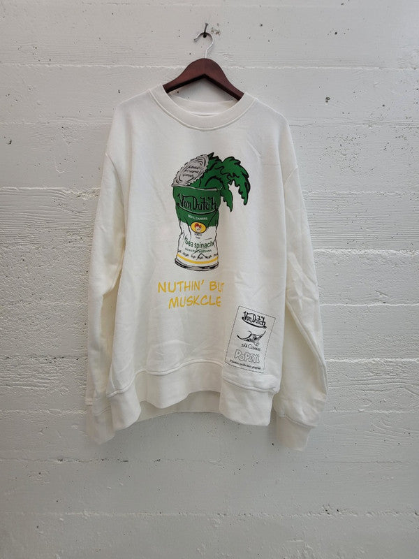 Von Dutch Mens Popeye Sea Cleaners Cotton Fleece Sweatshirt Off White FM154V