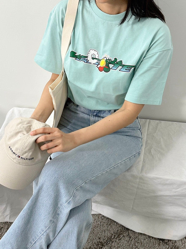 Lacoste Kids Branded T-shirt in Organic Cotton Jersey Pastille Mint/Muei TJ5310 Y7I
