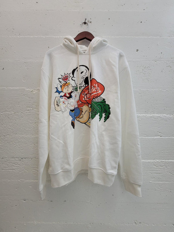Von Dutch Mens Popeye Character Cotton Fleece Hoodie Off White FM167V