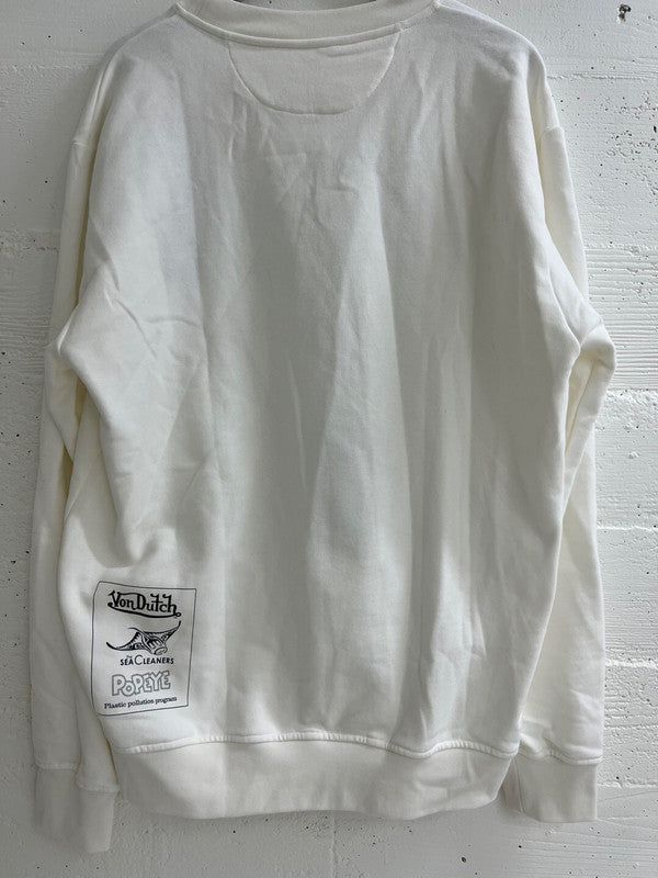 Von Dutch Mens Popeye Logo Cotton Fleece Sweatshirt Off White FM162V