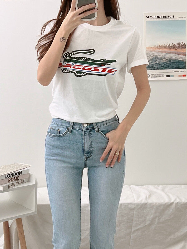 Lacoste Kids Contrast Print Cotton Jersey T-Shirt White TJ5335 001