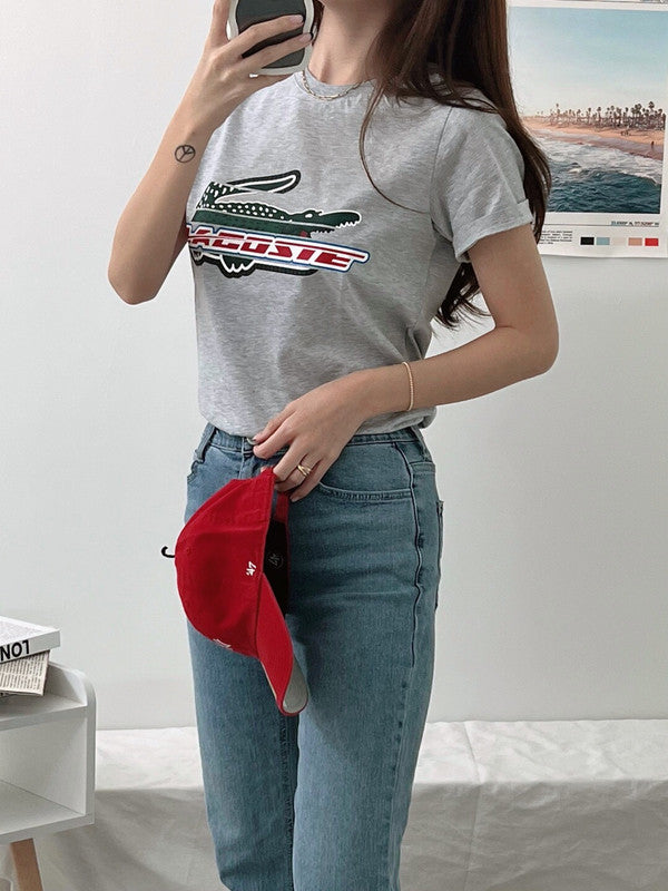 Lacoste Kids Contrast Print Cotton Jersey T-Shirt Silver Chine TJ5335 CCA