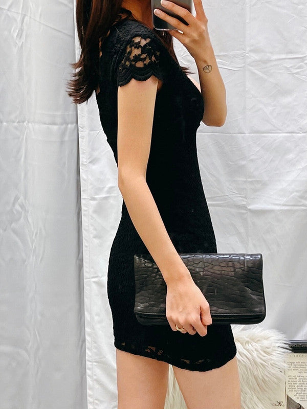 Jobber V-neck Lace Mini Bodycon Dress Black 72240