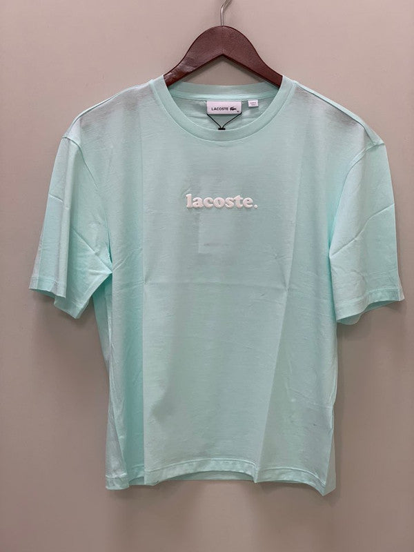 Lacoste Womens Signatue Printed Crew Neck Cotton T-shirt Turquoise/White TF5627 Y9R