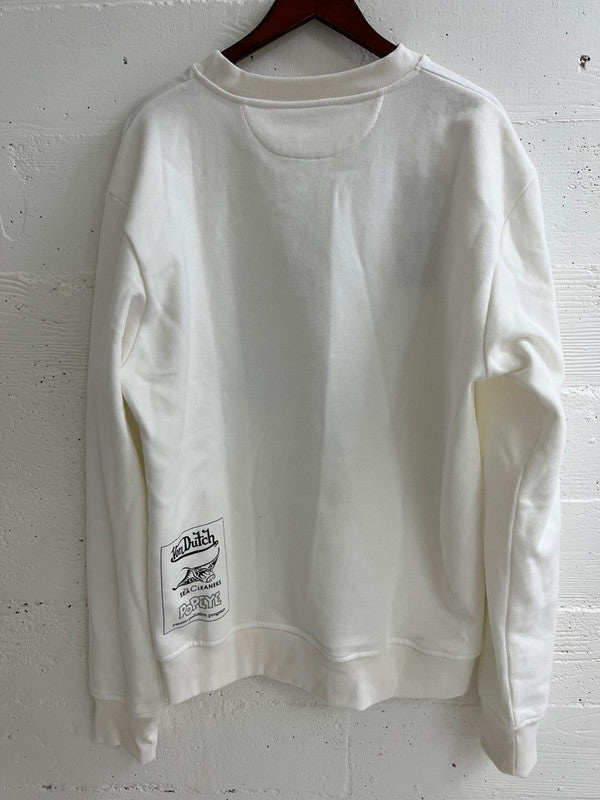 Von Dutch Mens Popeye Character Cotton Fleece Sweatshirt Off White FM166V