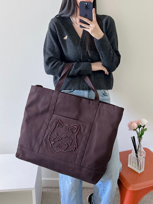 Maison Kitsune Bold Fox Head XL Tote Bag Pecan Brown LW05105WW0083 P299