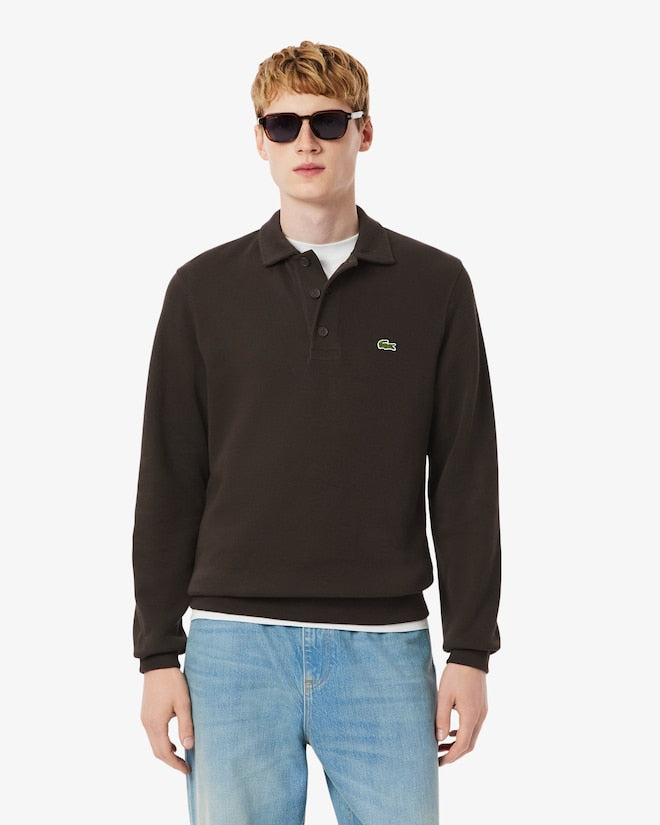 Lacoste Men’s Ribbed Cotton Polo Collar Sweatshirt Brown SH5781-51 SKB