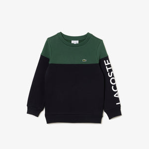 Lacoste Kids Colourblock Sweatshirt in Organic Cotton Fleece Sequoia/Abimes SJ5288 KZI - APLAZE