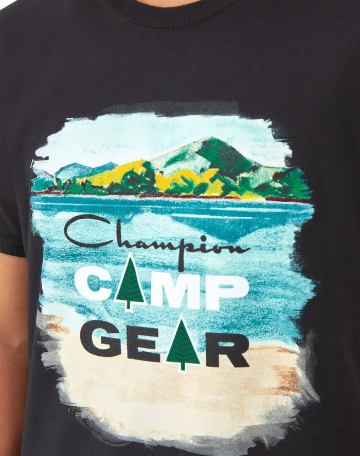 Champion Classic Graphic T-Shirt, Vintage Wash, Camp Gear Comfort Wash Black T98658 586S0B ALVT - APLAZE