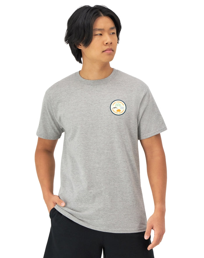 Champion Classic Graphic T-Shirt, Vintage Wash, Badge and Pennant Comfort Wash Oxford Grey T98658 586S1B AD0U - APLAZE