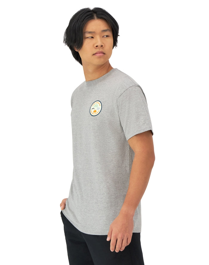 Champion Classic Graphic T-Shirt, Vintage Wash, Badge and Pennant Comfort Wash Oxford Grey T98658 586S1B AD0U - APLAZE