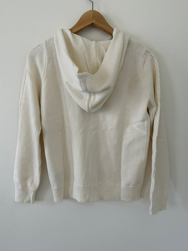 Tommy Hilfiger Girl's Cable Line Zip Up Cardigan Egret TGFGF00S 102 T5