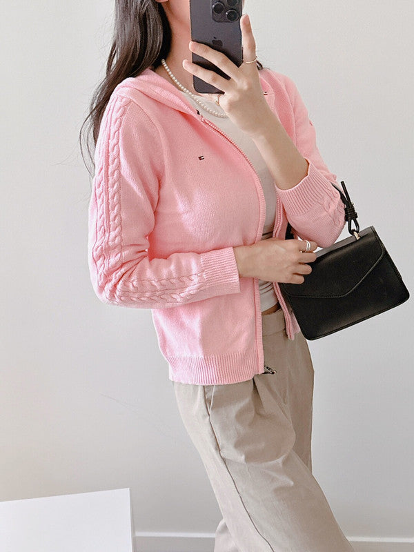 Tommy Hilfiger Girl's Cable Line Zip Up Cardigan Rose Shadow TGFGF00S 669 T5