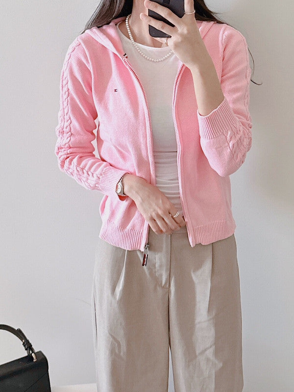 Tommy Hilfiger Girl's Cable Line Zip Up Cardigan Rose Shadow TGFGF00S 669 T5