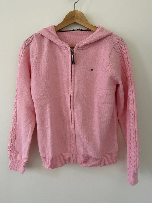 Tommy Hilfiger Girl's Cable Line Zip Up Cardigan Rose Shadow TGFGF00S 669 T5