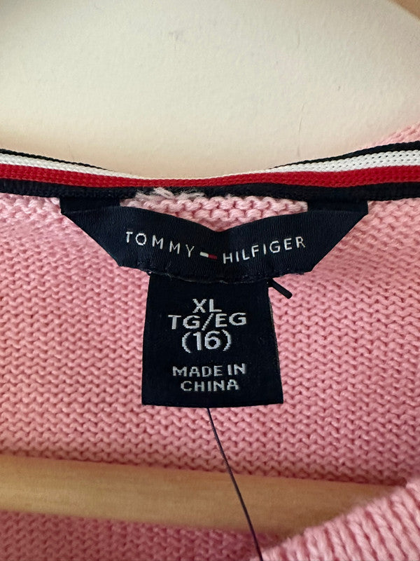 Tommy Hilfiger Girl's Cable Line Zip Up Cardigan Rose Shadow TGFGF00S 669 T5