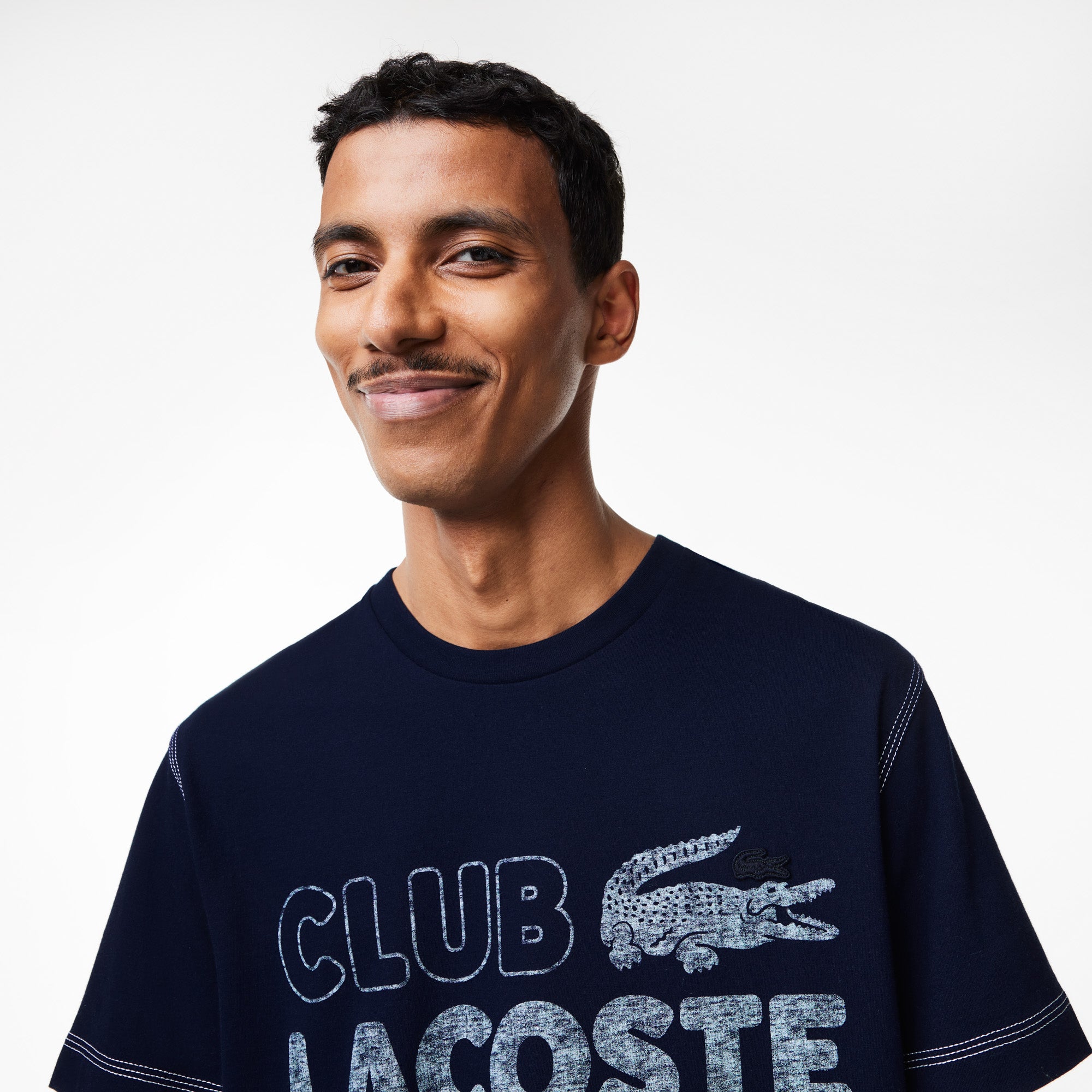 Lacoste Mens Lacoste Vintage Print Organic Cotton T shirt Navy Blue TH