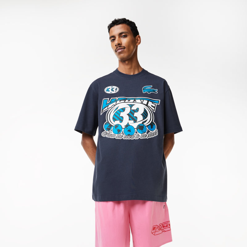 Lacoste Men’s Loose Fit Cotton Jersey Print T-Shirt Blue Night TH5565 51 KXE