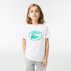 Lacoste Kids' Contrast Branded Cotton Jersey T-Shirt White/Green TJ9732 51 WGN