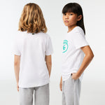 Lacoste Kids' Contrast Branded Cotton Jersey T-Shirt White/Green TJ9732 51 WGN