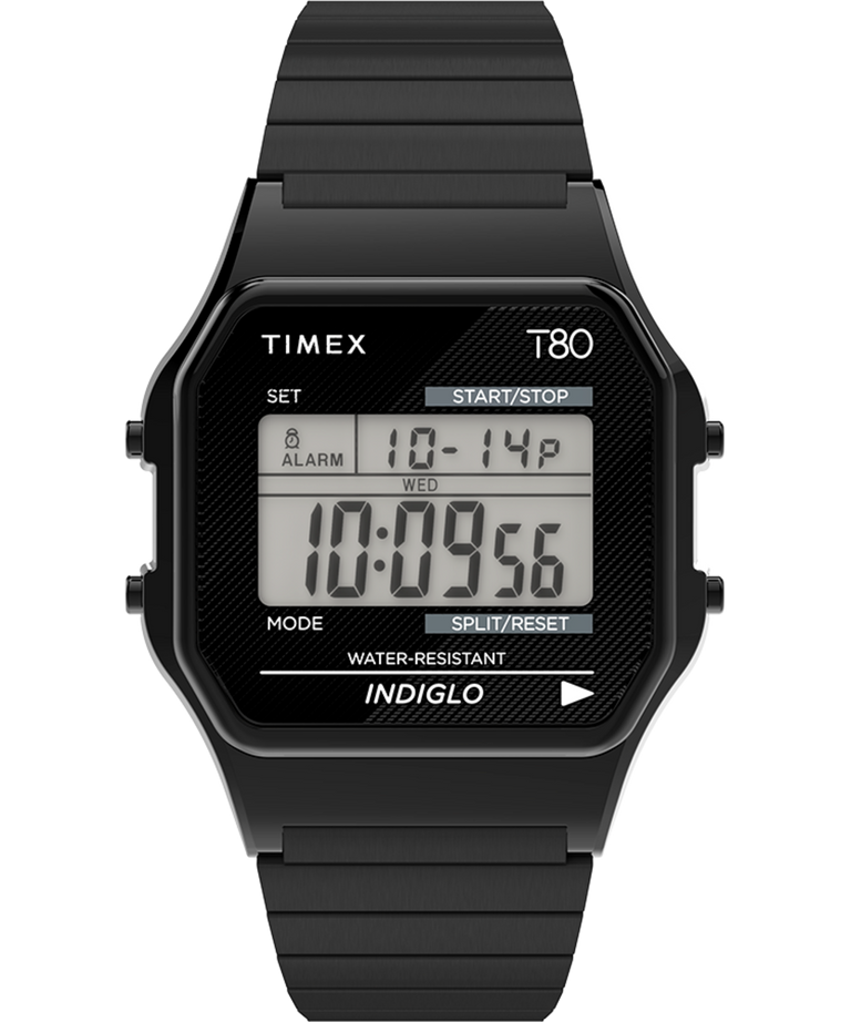 Timex T80 34mm Stainless Steel Expansion Band Watch Black/Black/Digital TW2R67000VQ