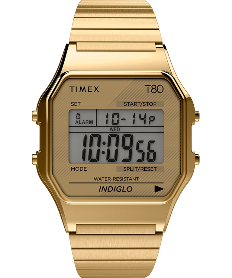 Timex T80 34mm Stainless Steel Expansion Band Watch Gold-Tone/Gold-Tone/Digital TW2R79000VQ