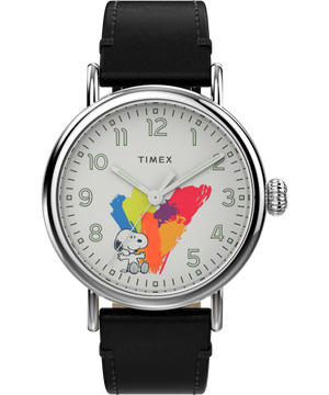 Timex Standard x Peanuts Dream in Color 40mm Leather Strap Watch Black/Silver-Tone/White TW2V60900VQ - APLAZE